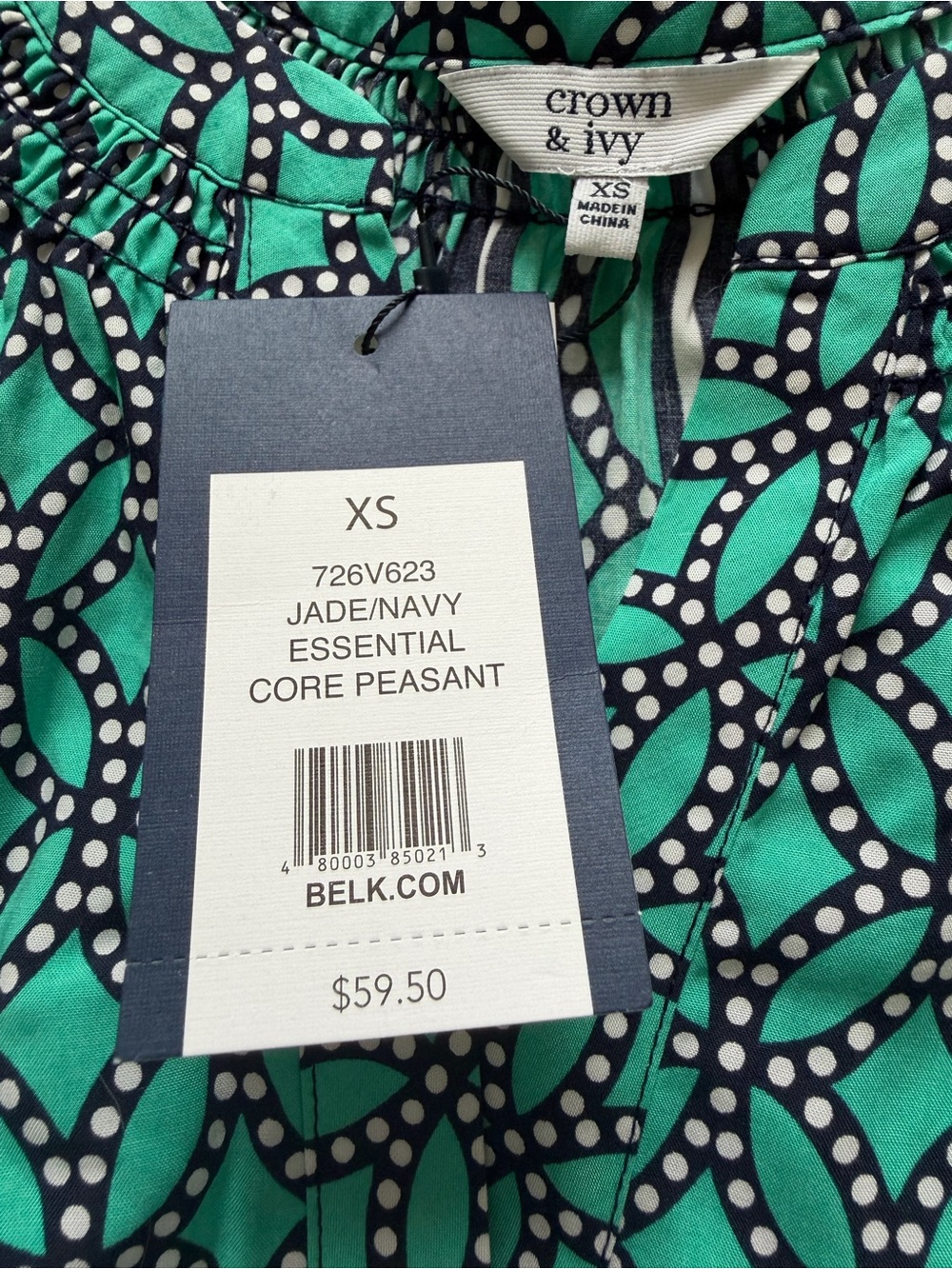 crown & ivy Core Peasant Teal Geometric Split-Front Blouse with Stripe Placket - Picture 7 of 8